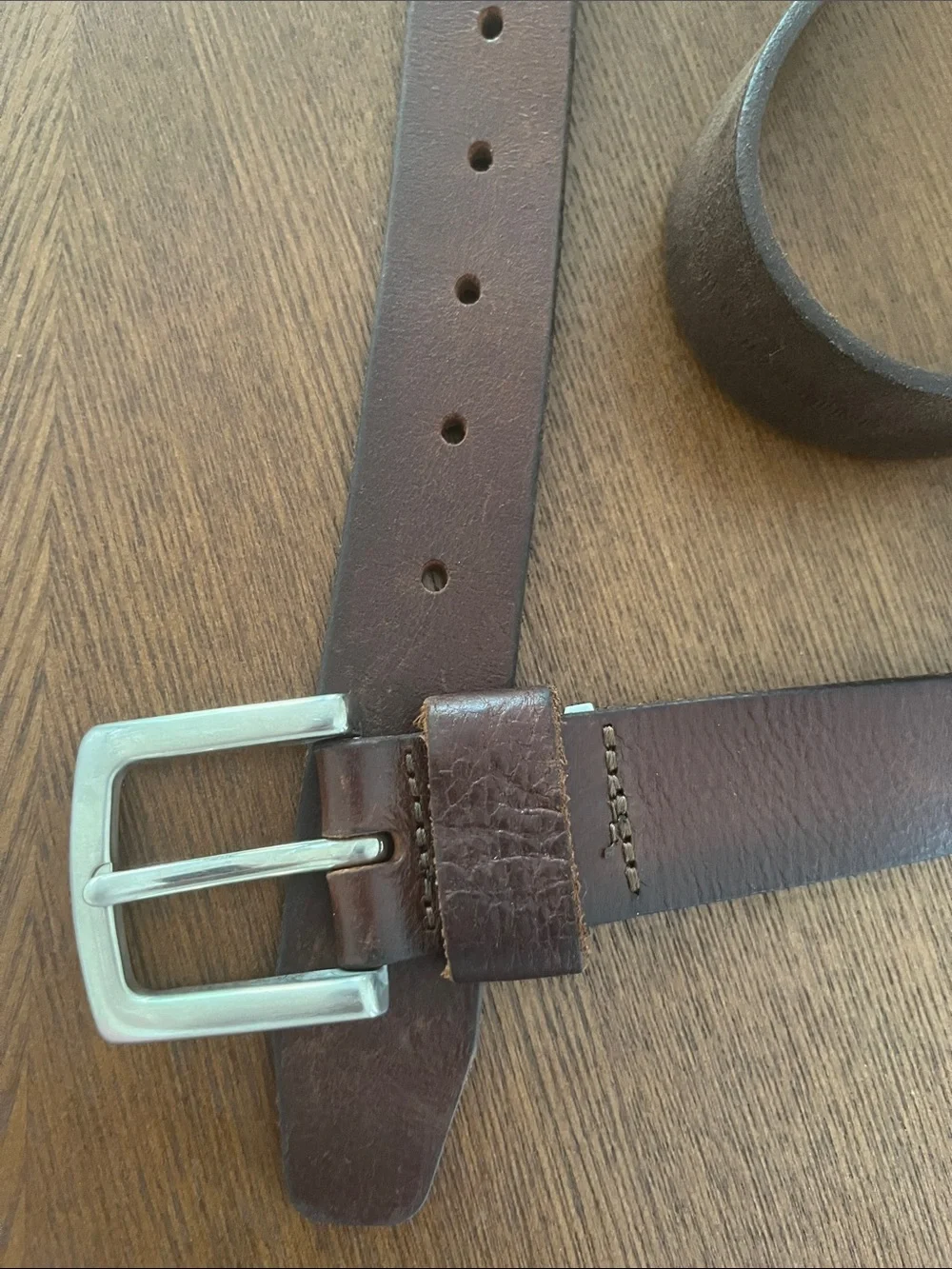 Men's Brown Leather Belt with Silver Buckle